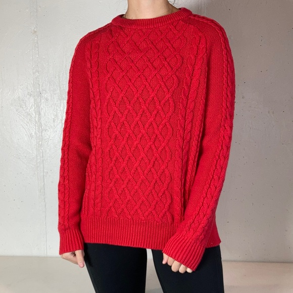 Bright Red Cable Knit Old Navy Crewneck Sweater - Picture 1 of 10